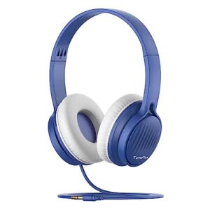 tuneflux kids headphones, toddler headphones with safe volume limiter 85db, wired school headphones for kids with adjustable and flexible design for boys and girls-sapphire blue