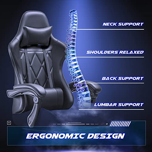 Homall Gaming Chair, Computer Chair with Footrest and Massage Lumbar Support, Ergonomic High Back Video Game Chair with Swivel Seat and Headrest (Black)