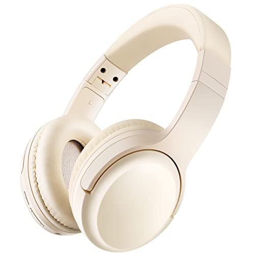 Bingozones SN-A2 Wireless Headphones Bluetooth with Microphone, Lightweight Bluetooth V5.3 On Ear Headset for School, 20+H Playtime, Portable Wired Headphones for iPad/Travel/Tablet/PC - Beige