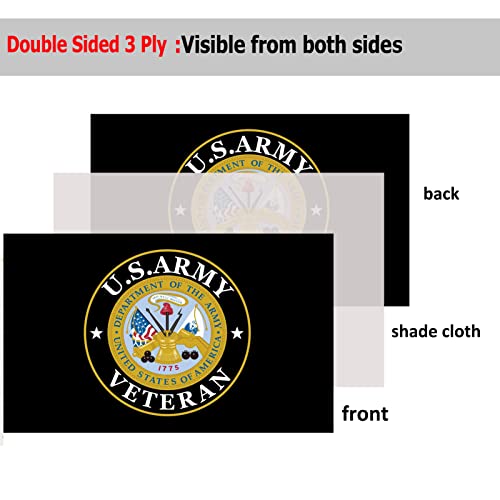 US Army Veteran Emblem Flags 3x5 Outdoor Double Sided- Black Military Vietnam Flag 3 Ply Heavy Duty with Brass Grommets for Outdoor Outside