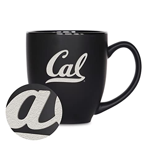 Rico Industries NCAA Cal Berkeley Golden Bears Main 16oz Matte Black Bistro Mug - for Hot or Cold Drinks - Team Logo Etched for Unique Feel