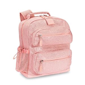 bentgo® kids backpack - glitter designed lightweight 14” for school, travel & daycare - roomy interior, durable & water-resistant fabric & loop for lunch bag (glitter edition - petal pink)