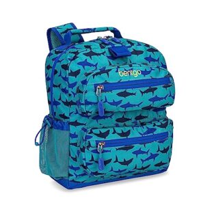 bentgo® kids backpack - lightweight 14” backpack in unique prints for school, travel, & daycare - roomy interior, durable & water-resistant fabric, & loop for lunch bag (shark)