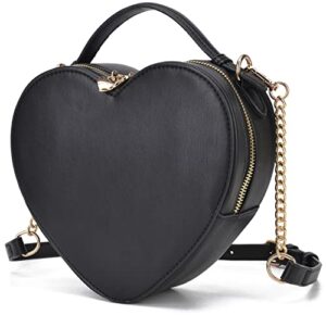 lola mae heart shape satchel crossbody purse for women zip around shoulder bag (black-759)