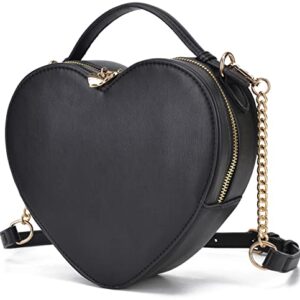 lola mae Heart Shape Satchel Crossbody Purse for women Zip Around Shoulder Bag (Black-759)