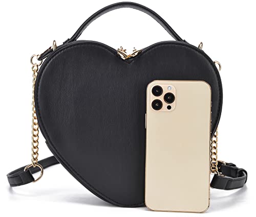 lola mae Heart Shape Satchel Crossbody Purse for women Zip Around Shoulder Bag (Black-759)