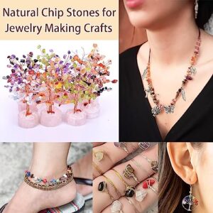 Natural Chip Stones for Bracelet - 400pcs 5mm to 8mm Gemstones Healing Loose Rocks Bead Hole Drilled DIY with 30pcs Silver Charms for Bracelet Necklace Earrings Jewelry Making Craft