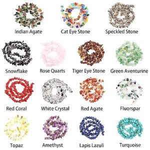 Natural Chip Stones for Bracelet - 400pcs 5mm to 8mm Gemstones Healing Loose Rocks Bead Hole Drilled DIY with 30pcs Silver Charms for Bracelet Necklace Earrings Jewelry Making Craft