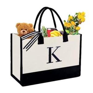 control kitchen personalized initial tote canvas beach bag, monogrammed gift tote bag for women, gift package included