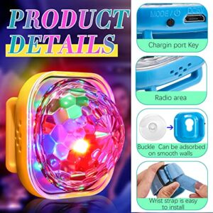 Kittmip 4 Pieces Mini Disco Light Ball Strobe Atmosphere Lights with USB Cable and Suction Portable LED Wristbands Rotating USB Night Disco Light up Bracelet Lamp for Halloween Dance Birthday