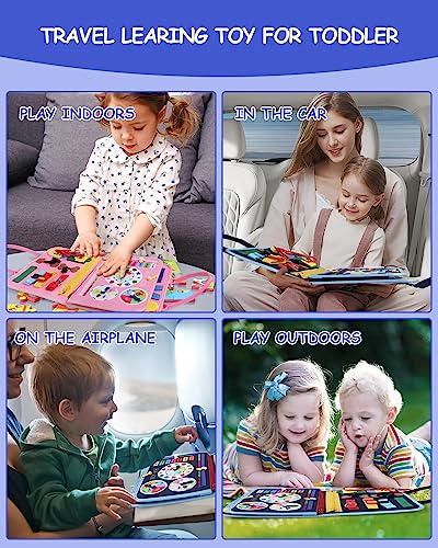 Supplim Busy Board Montessori Toy for Toddlers 1 2 3 4 5 Years Old - Educational Activity Sensory Board Preschool Learning Fine Motor Skills Toys, Toddler Travel Toy for Plane Car, Gift for Boys Girls