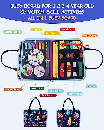 Supplim Busy Board Montessori Toy for Toddlers 1 2 3 4 5 Years Old - Educational Activity Sensory Board Preschool Learning Fine Motor Skills Toys, Toddler Travel Toy for Plane Car, Gift for Boys Girls