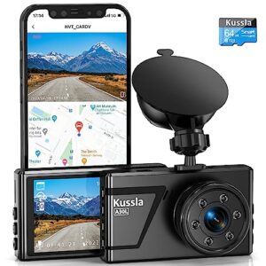 4K Dash Cam Front with SD Card, Kussla WiFi Dash Camera for Cras, 2160P Dashcam for Cars with App Control, Super Night Vision Car Camera, WDR, G-Sensor, Loop Recording, Parking Monitor