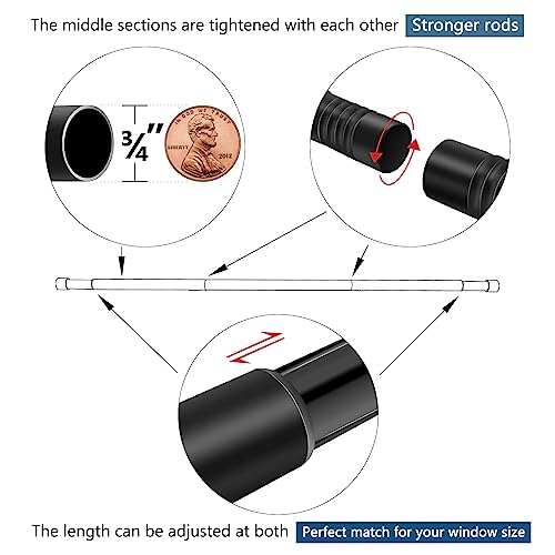 TrencaHK 3/4-inch Curtain Rods for Windows 31 to 60, Adjustable Window Rod with Ceiling or Wall-Mount, Easy Installation for Any Room & Outdoor Patio, Black Curtain Rod