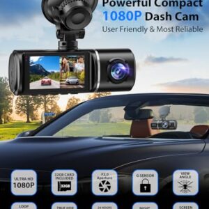 Dash Cam, 3 Channel Dash Cam, 1080P Dash Cam Front and Inside, Triple Dash Cam Front and Rear Inside, Dash Camera with 32GB Card, HDR, G-Sensor, 24Hr Parking, Loop Recording