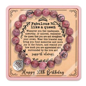 30th 40th 50th 60th 70th birthday gifts for women, happy 30th birthday gifts for mom auntie grandma wife friend sister, fabulous 30 like a queen, natural stone crown bracelets - sensi blue-01