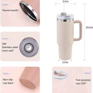 40oz stainless steel vacuum mug with handle and straw flip straw travel mug for men and women (White)