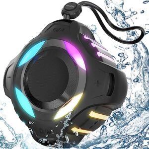 waterproof bluetooth speaker ipx7, shower speaker with multi-color light,floating, loud hd stereo sound, robust bass, portable speaker with 24h playtime for kayak canoe beach trip, gifts for men,women