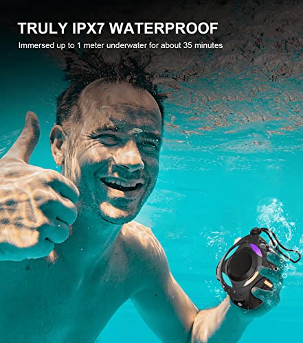 Waterproof Bluetooth Speaker IPX7, Shower Speaker with Multi-Color Light,Floating, Loud HD Stereo Sound, Robust Bass, Portable Speaker with 24H Playtime for Kayak Canoe Beach Trip, Gifts for Men,Women