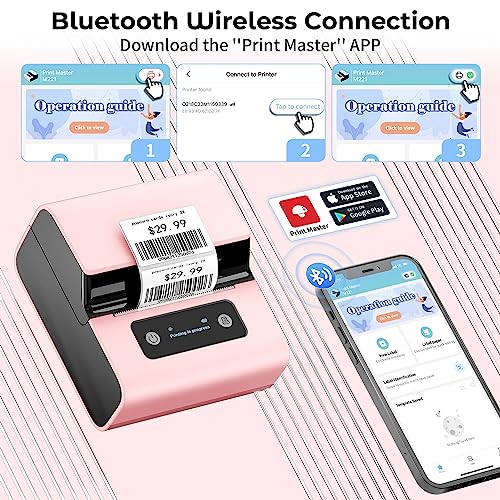 Phomemo Label Maker, Pink M221 Upgrade Barcode Label Maker, Portable Bluetooth Thermal Inkless Label Printer for Phomemo Labels, Small Business, Clothing, Address, Mailing, Support Phone& PC