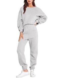 anrabess women's 2 piece lounge sets fall outfits long sleeve cozy casual crew neck sweatsuit matching set 2023 fashion clothes loungewear a1014qianhuahui-l