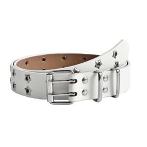 sjyfal women double grommet belt jeans belts punk rock leather belts y2k belt for men white