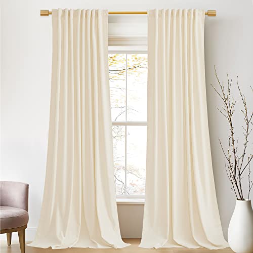 StangH White Velvet Curtains & Pink Pom Pom Blackout Curtains