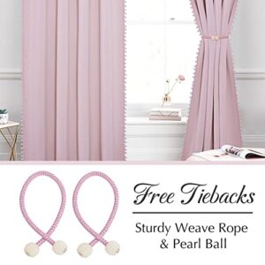 StangH White Velvet Curtains & Pink Pom Pom Blackout Curtains