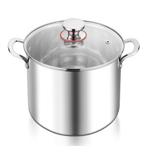 12-quart stock pot, e-far 18/10 stainless steel stockpot with lid for cooking simmering soup stew, heavy duty cookware works w/induction, non-toxic & corrosion resistant, dishwasher safe