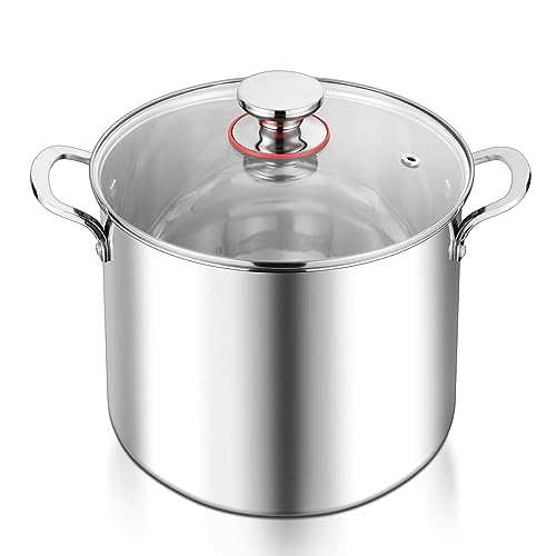 12-Quart Stock Pot, E-far 18/10 Stainless Steel Stockpot with Lid for Cooking Simmering Soup Stew, Heavy Duty Cookware Works w/Induction, Non-toxic & Corrosion Resistant, Dishwasher Safe