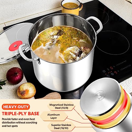 12-Quart Stock Pot, E-far 18/10 Stainless Steel Stockpot with Lid for Cooking Simmering Soup Stew, Heavy Duty Cookware Works w/Induction, Non-toxic & Corrosion Resistant, Dishwasher Safe