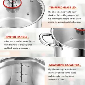 12-Quart Stock Pot, E-far 18/10 Stainless Steel Stockpot with Lid for Cooking Simmering Soup Stew, Heavy Duty Cookware Works w/Induction, Non-toxic & Corrosion Resistant, Dishwasher Safe