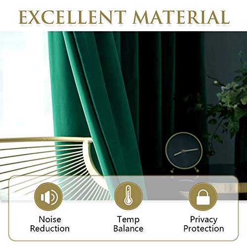 StangH Emerald Green Velvet Curtains & Pom Pom Blackout Curtains