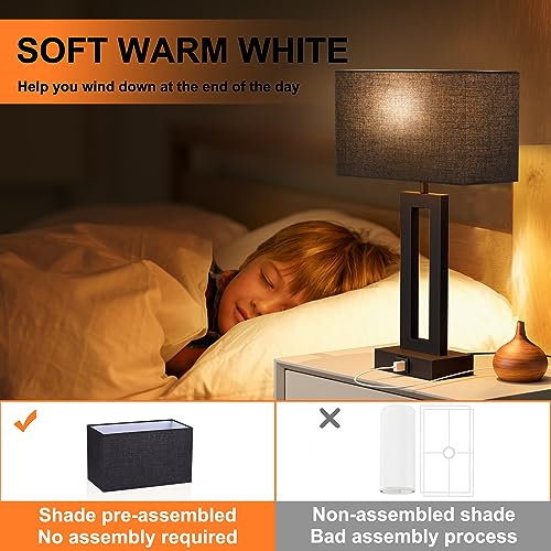 Nightstand Table Lamps for Bedrooms Set of 2 - Touch Bedside Lamp with USB C+A, 3 Way Dimmable Living Room Lamps for End Tables Set of 2, Modern Night Stand Lamps for Bed Side Guest Room(Black)