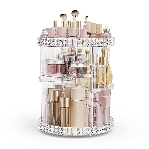 Rosoenvi Rotating Makeup Organizer, 360° Spinning Skincare Organizers, Adjustable Layer Cosmetic Storage Lazy Susan Makeup Organizers for Dresser Bathroom, Medium