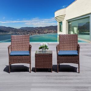 paiqian patio furniture set 3 pieces of outdoor furniture, patio table and chairs with thick cushion sectional outdoor set, manual wicker patio conversation set for porch backyard lawn garden pool