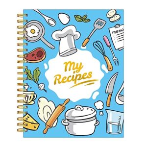 lubudingjoy blank recipe notebook to write in your own recipes, full page sprial hardcover personal recipe organise, recipe journal hold 140 recipes (cerulean)