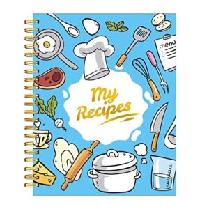 LuBudingJoy Blank Recipe Notebook to Write in Your Own Recipes, Full Page Sprial Hardcover Personal Recipe Organise, Recipe Journal Hold 140 Recipes (Cerulean)