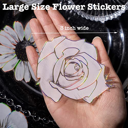 Knaid 120 Pieces Large Size Black and White Flower Stickers with Gold Holographic Outlines, Glitter Shiny Floral Waterproof Decorative Decals for Scrapbooking Supplies Junk Journal Bullet Journals Planners Resin Laptops Water Bottles Paper Crafts