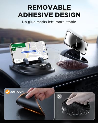 JOYROOM Phone Mount for Car, [Adjustable Spring Design] Dashboard Cell Phone Holder Car, 360° Rotatable Car Phone Holder Mount with Non-slip Silicone, Compatible with iPhone, Samsung, Other Smartphone