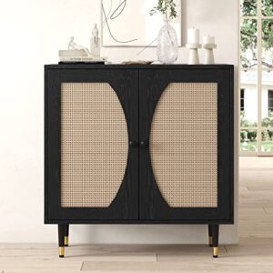 Catrimown Sideboard Buffet Cabinet with Storage, Modern Rattan Accent Kitchen Storage Cabinet Console Table with Adjustable Shelves for Living Room, Dining Room, Bedroom, Black