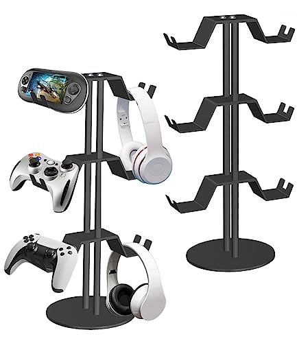 Ahomiwow Controller Holder Display Storage 3 Tier Hook for Desk Organizer Stand Hanger Neat Game Controller Hangers for All Universal PC Accessories Easy Assembly Space Save