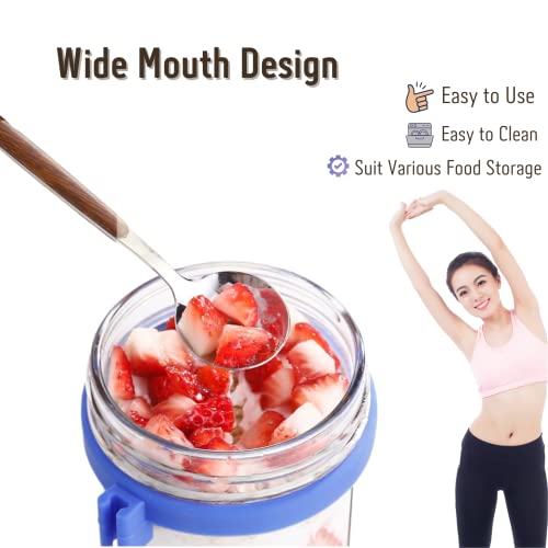 Mason Jars for Overnight Oats, Overnight Oats Container with Lids, Spoon,Upgrade Fixed Silicon Spoon Clip and Open-Type Ring,10 Oz Airtight Oatmeal Glass Jars for Meal Prep Yogurt Parfait On The Go