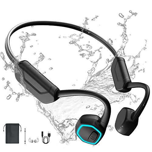 Swimming Headphones, Bone Conduction Waterproof Headphones for Swimming, MP3 Built-in 32G Memory, IPX8 Open-Ear Wireless Bluetooth 5.3 Underwater Headphoones with Earplug and Adjustment Straps