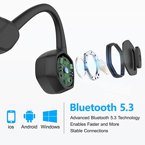 Swimming Headphones, Bone Conduction Waterproof Headphones for Swimming, MP3 Built-in 32G Memory, IPX8 Open-Ear Wireless Bluetooth 5.3 Underwater Headphoones with Earplug and Adjustment Straps