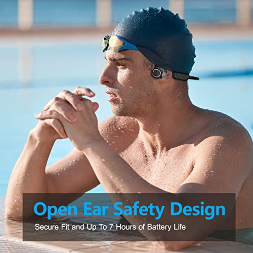 Swimming Headphones, Bone Conduction Waterproof Headphones for Swimming, MP3 Built-in 32G Memory, IPX8 Open-Ear Wireless Bluetooth 5.3 Underwater Headphoones with Earplug and Adjustment Straps