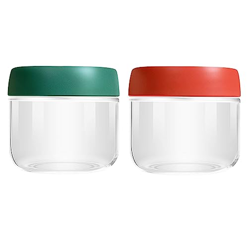 2 Pack 10oz Glass Jars with Screw Lids,Overnight Oats Container with Lids Airtight,Wide Mouth Mason Jars for Overnight Oats,Fruit,Salad,Dressing, Sauc,Sugar,Beans,Spice- Reusable (Green Red)