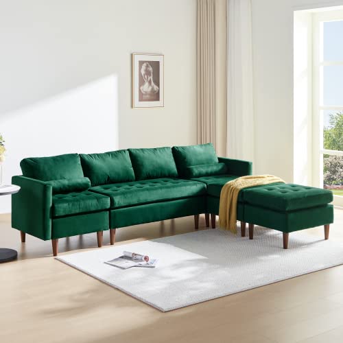ORRD U-Shape Convertible Sectional Sofa, Modular Sleeper Couch Chaise Modern 6 Seater Velvet Sofa for Living Room, Bedroom, Apartment (Green)