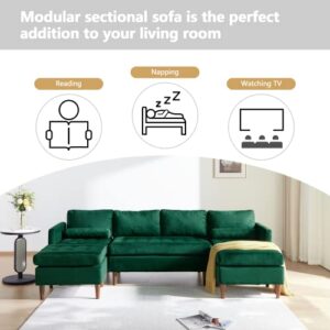 ORRD U-Shape Convertible Sectional Sofa, Modular Sleeper Couch Chaise Modern 6 Seater Velvet Sofa for Living Room, Bedroom, Apartment (Green)