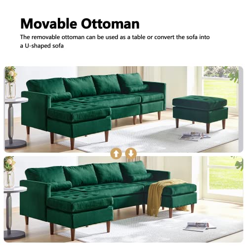 ORRD U-Shape Convertible Sectional Sofa, Modular Sleeper Couch Chaise Modern 6 Seater Velvet Sofa for Living Room, Bedroom, Apartment (Green)